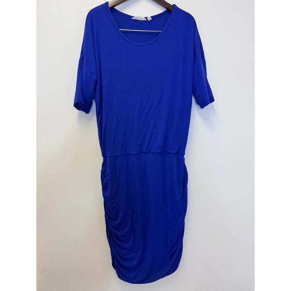 Athleta Royal‎ Blue Ruched Midi Dress Modal Wool Blend 243065 Womens Large